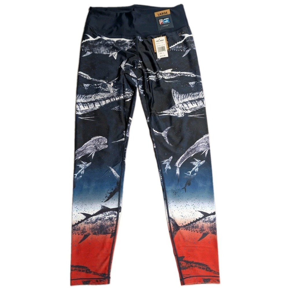 Pelagic Maui Gyotaku Fade Leggings Womens Large RWB Fishing UPF NWT Art